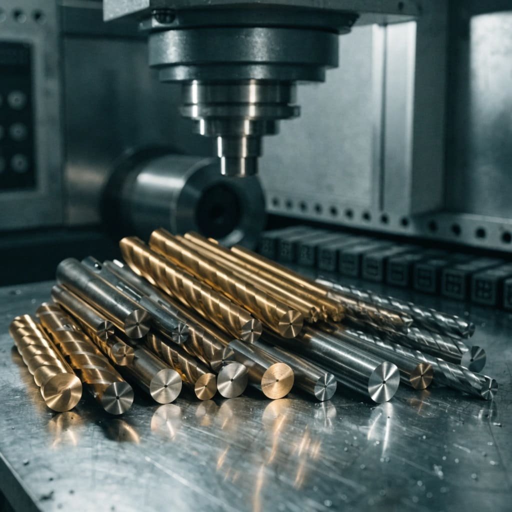Assortment of End Mills A pile of both high-quality and low-quality end mills