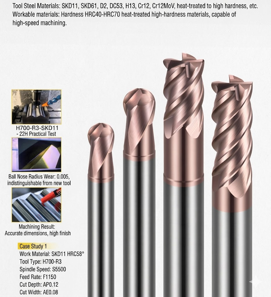 Hardened steel end mills HRC65